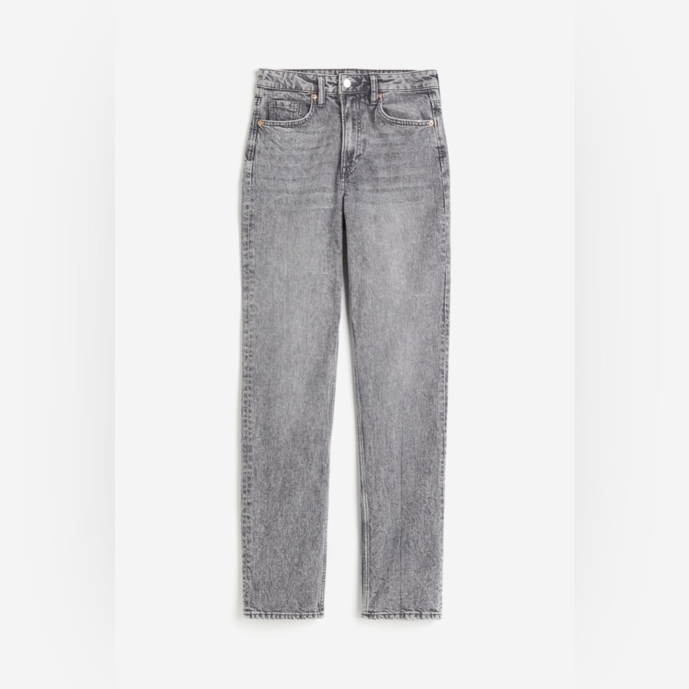 H&M straight fit grey wash button fly denim jeans size 6 28” waist
